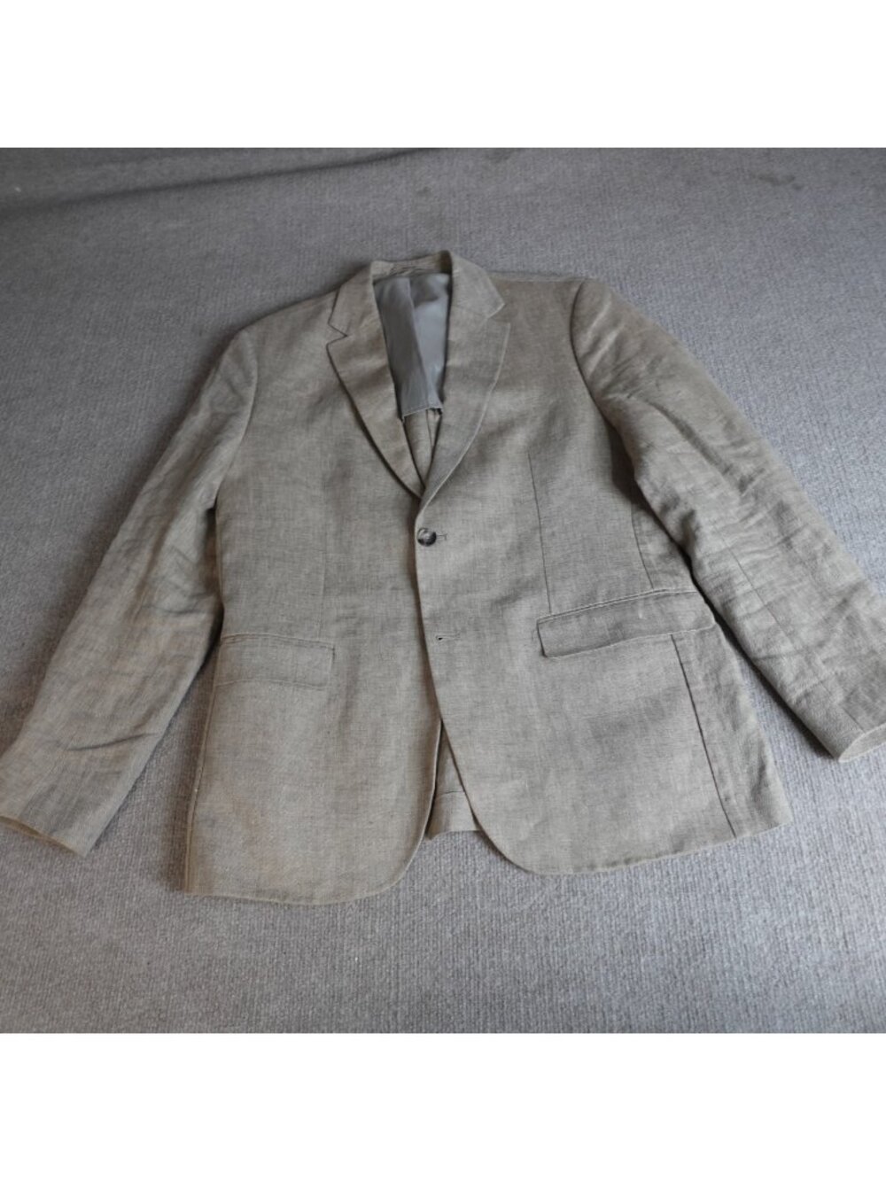 MNG Mango Mens Sport Coat 40R Beige Solid Half Lined 100% Linen Slim Fit